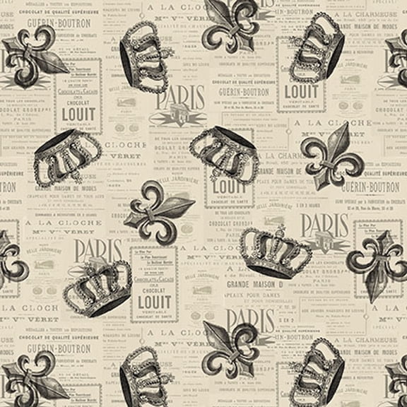 Blank Quilting Paris Nights Fleur De Lis & Crowns Parchment Cotton Fabric By The Yard