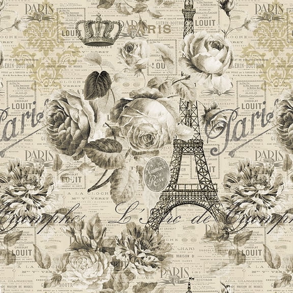 Blank Quilting Paris Nights Paris Floral Parchment Cotton Fabric By The Yard