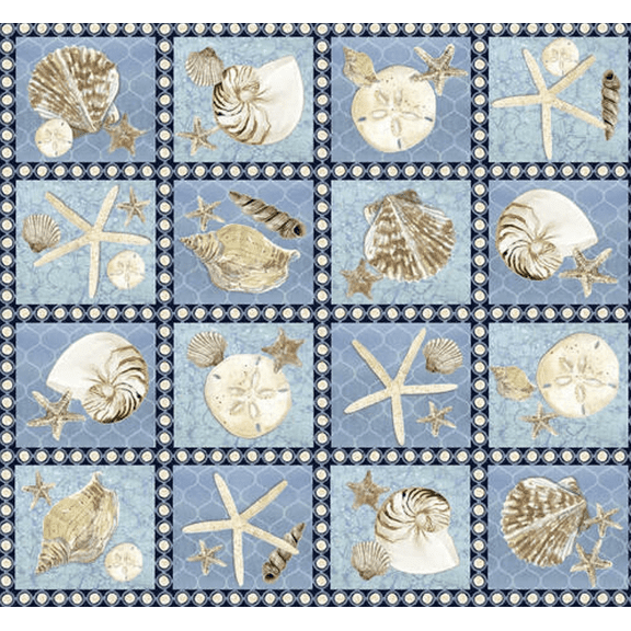 Blank Quilting Seaside Serenity Sea Life Squares Med Blue Fabric By The Yard