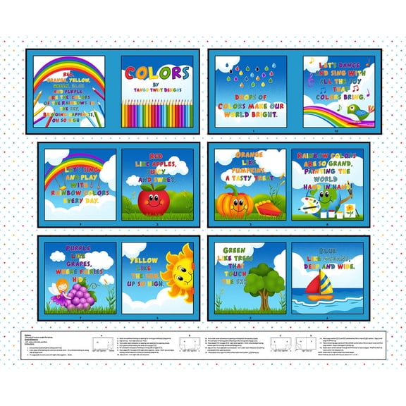 Blank Quilting Story Time Book Panel Colors Teal Cotton Fabric By The Panel