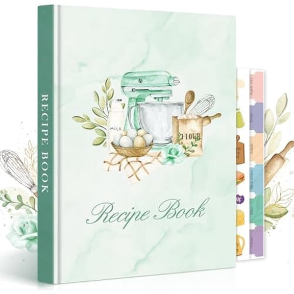 Blank Recipe Book Cookbook for 70 Recipes, Waterproof B5 Empty Cooking Journal to Organize Your Family Recipes, Leather Cover Recipe Notebook with Stickers to Write in Your Own Recipes, Green