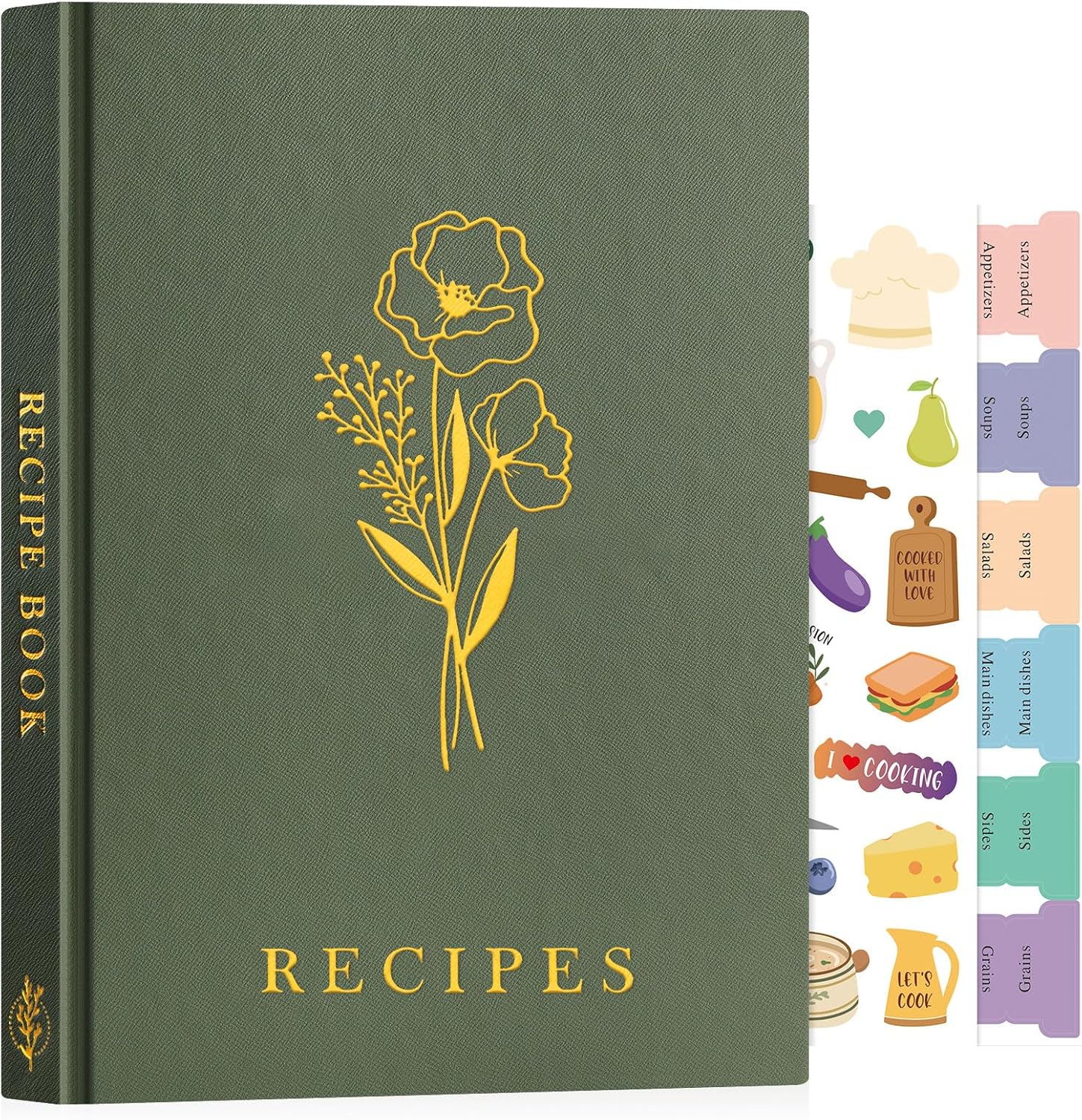 Blank Recipe Book Cookbook to Write in Your Own Recipes, B5 Leather Cover Waterproof Empty Cooking Journal for 70 Recipes, Recipe Notebook with Stickers to Organize Your Family Recipes, Green