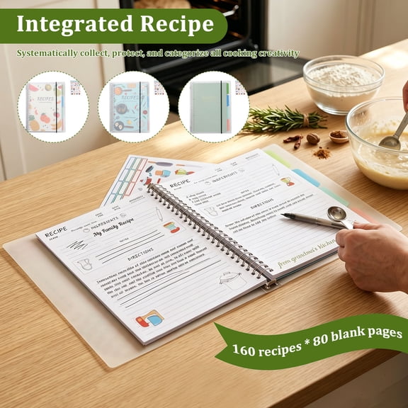 Blank Recipe Book Personalized Recipe Journal 160 Pages Empty Cookbook for Family and Cooking Lover Present Idea for Women Wife Mom Dad
