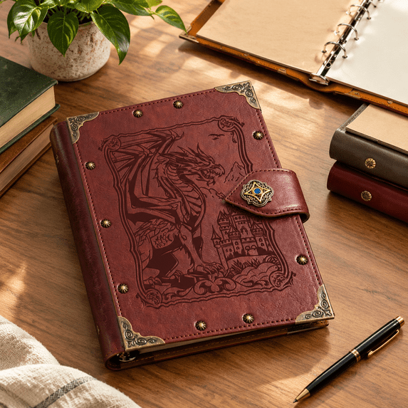 Blank Refillable Binder Journal, 2-Red-DragonKing, A5 Size, 200 Pages ...