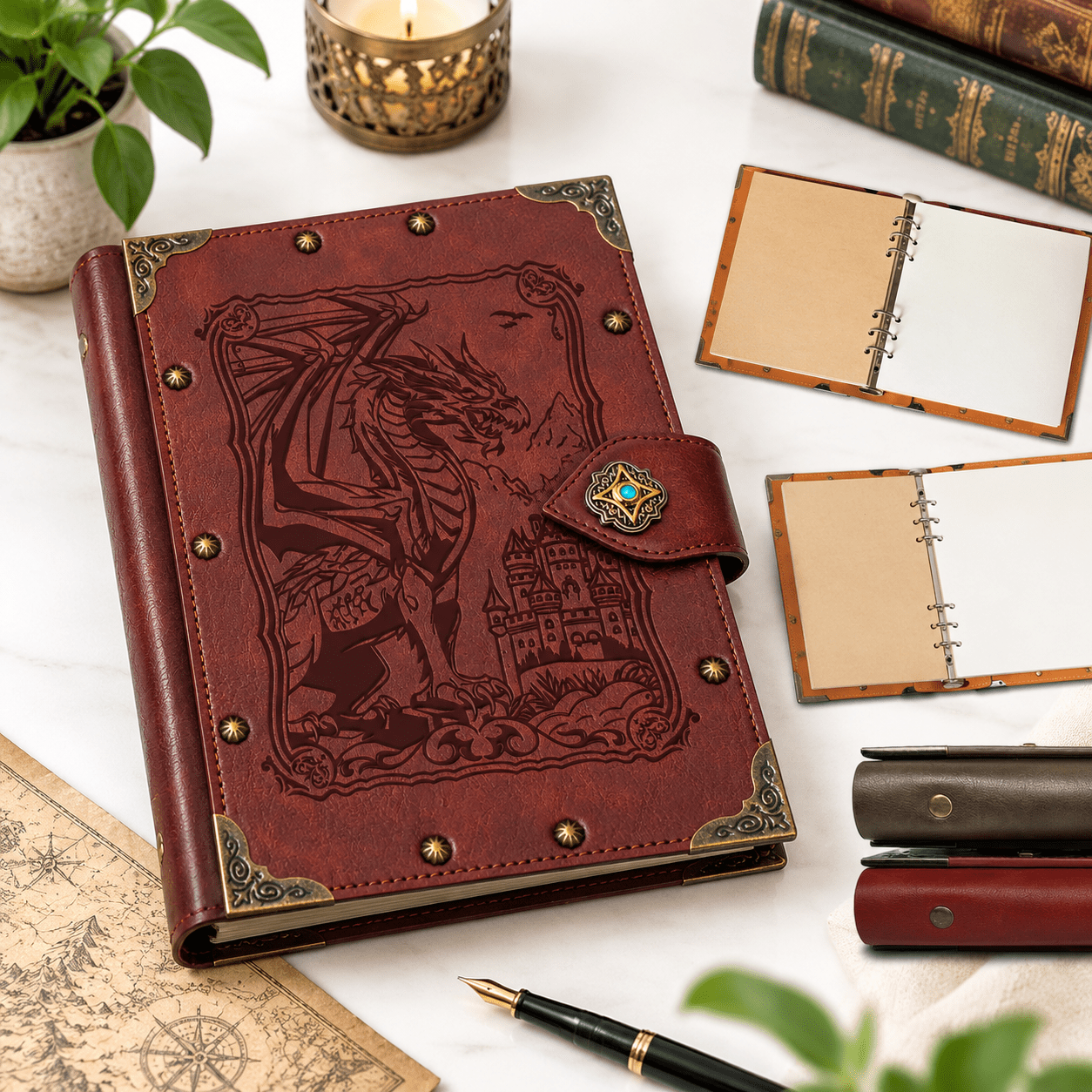 Blank Refillable DnD Journal, 2-Red-DragonKing, A5 Binder Notebook with ...