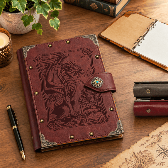 Blank Refillable Journal, 2-Red-DragonKing, A5 Binder Notebook with ...