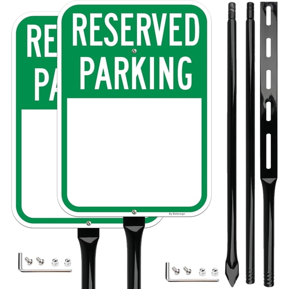 Blank Reserved Parking Signs with 54 Inch Heavy Duty Metal Stake, 14x10 Inch Reflective Aluminum, 2Pack with Hardware