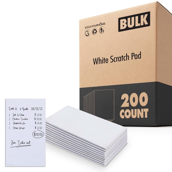 Blank Scratch Pads (200 Pack), White Note Pads, Small Desk Paper, 4x6 Note Paper, Guest Check Books, Server Notepads, 1000 Total Sheets, Stock Your Home