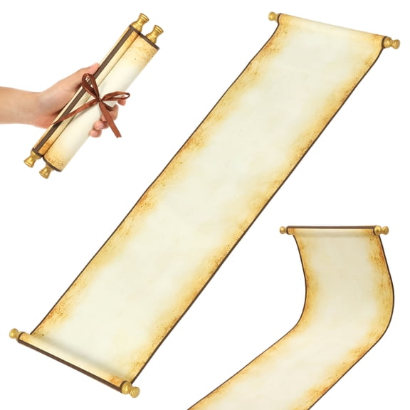 Blank Scroll Paper with Wood Rod Double Sided Vintage Paper Scroll 9.45 x 32.68 in for Wedding Vows Drawing Cosplay Prop Renaissance and Writing
