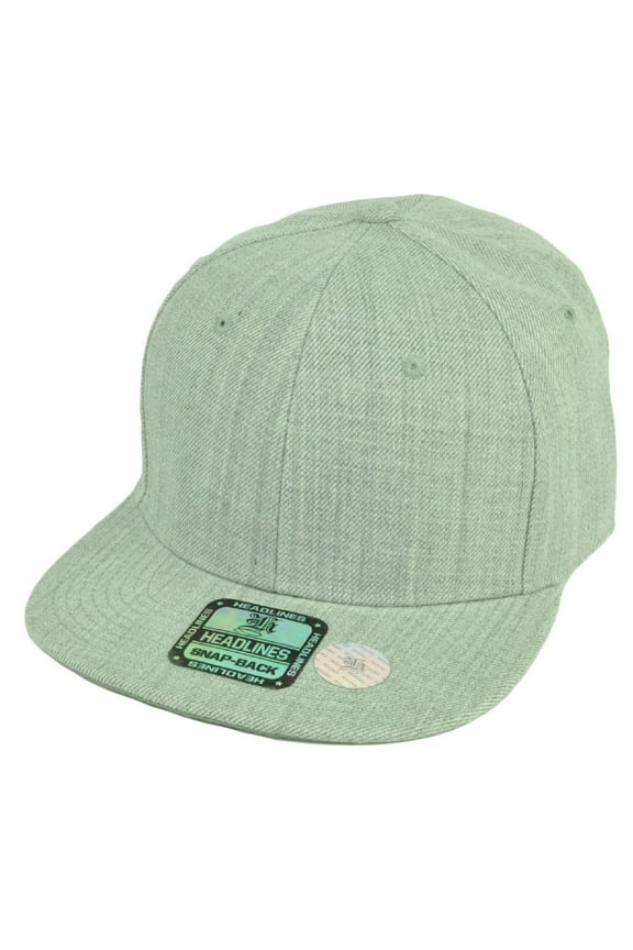 Blank Snapback Flat Bill Brim Headlines Hat Cap Heather Gray Grey Mens Adult