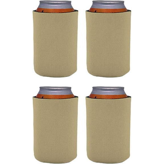 Blank Soft Foam Collapsible Can Coolie (Beige, 4 Pack)