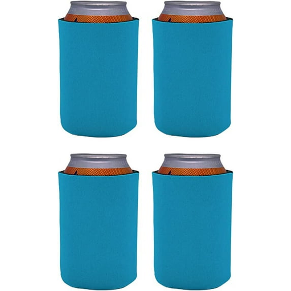 Blank Soft Foam Collapsible Can Coolie (Neon Blue, 4 Pack)