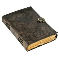 Blank Spell Book of Shadows Journal with Lock Clasp Vintage Handmade Leather Luna Moths and Morpho Butterfly Embossed Diary Prayer Pagan Witchcraft Supplies Wiccan Decor Notebook Daily 7x5inch