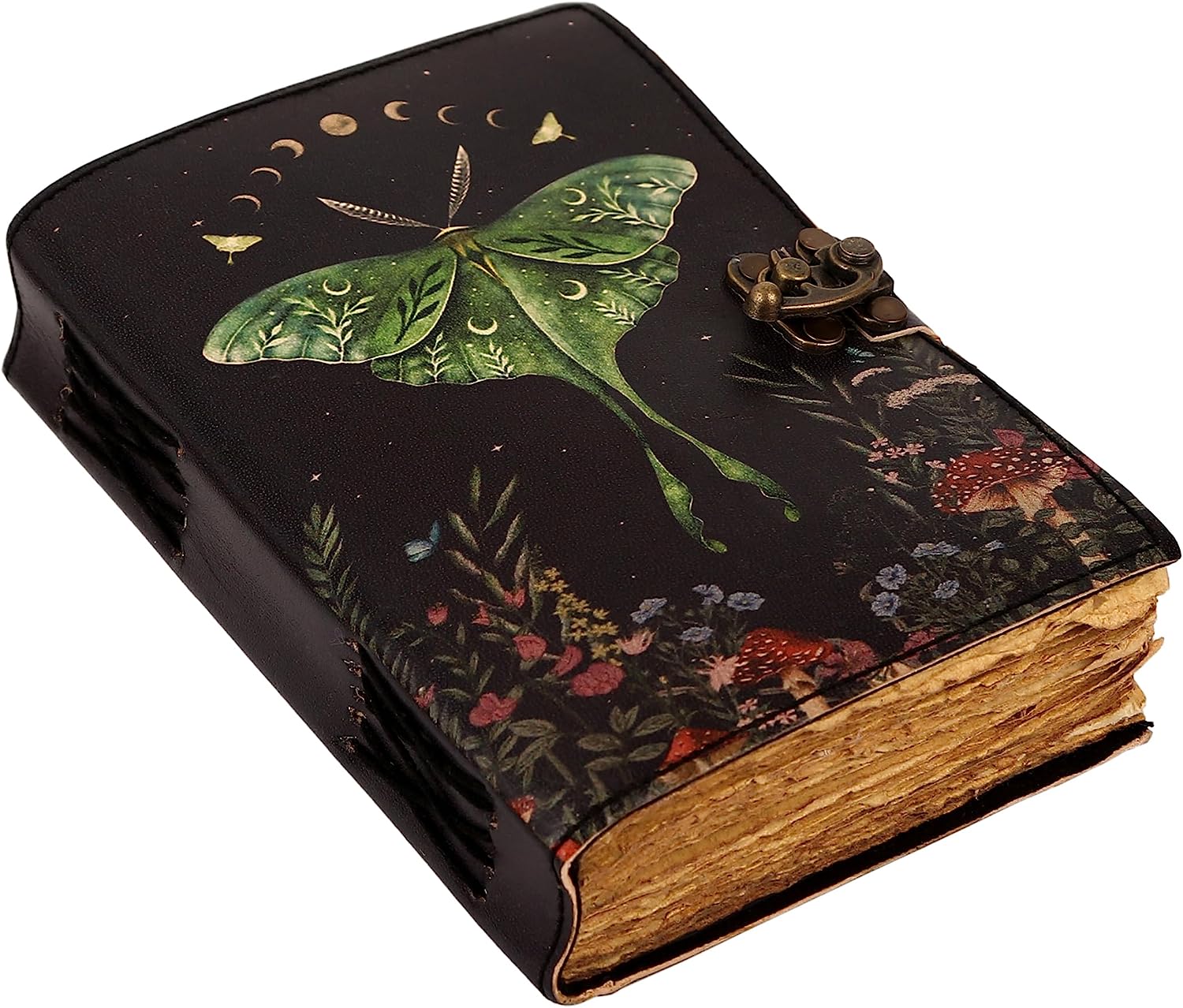 Blank Spell Book of Shadows Journal with Lock Clasp Vintage Handmade  Leather Luna Moths and Morpho Butterfly Print Diary Prayer Pagan Witchcraft  Supplies Wiccan Decor Notebook Daily (8X6 inch) 