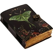 Blank Spell Book of Shadows Journal with Lock Clasp Vintage Handmade Leather Luna Moths and Morpho Butterfly Print Diary Prayer Pagan Witchcraft Supplies Wiccan Decor Notebook Daily (8X6 inch)