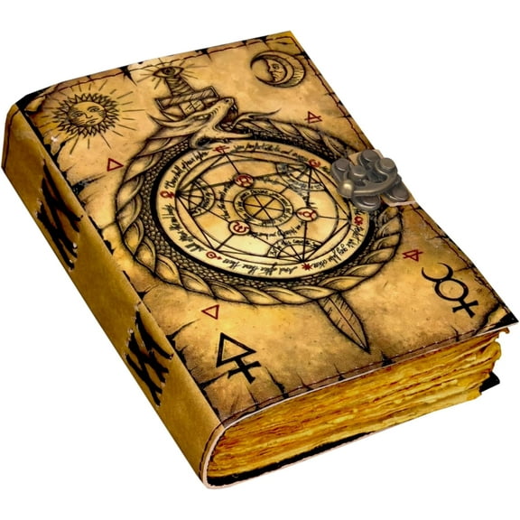 Blank Spell Book of Shadows Journal Witchcraft Supplies Witch Spell for Men & Women 200 Pages with Lock Clasp Vintage Handmade Deckle Edge Paper, Leather Sketchbook, Drawing Journal, Leather Journal,
