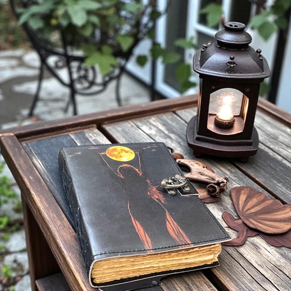 Blank Spell Book of Shadows Gothic Moonlight Vintage Leather Journal Dark Fantasy Notebook with Lock Gifts