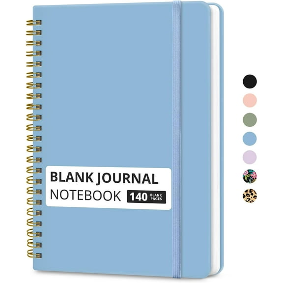 Blank Spiral Journal Notebook for Women & Men, 140 Pages, Sketch Book, Plain Notebook for Drawing & Sketching, Journals for Creative Writing, A5(6"x8") - Blue