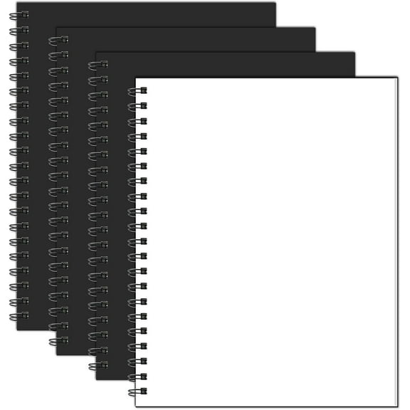 Blank Spiral Notebook, 8.5" x 11" Hardcover Sketch Book, 4 Pack Large Blank Journal for Drawing, A4 Black Unlined Journals for Women Men Office School Home