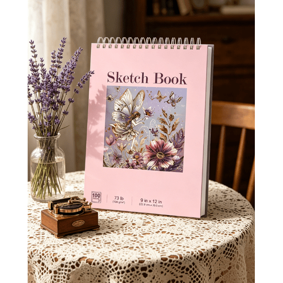 Blank Spiral Notebook, 9"x 12"Hardcover Sketch Book, Art Sketchbook for Women & Adult, 120 pages / 200 Sheets Drawing Book Journal for School Office Drawing, Pink