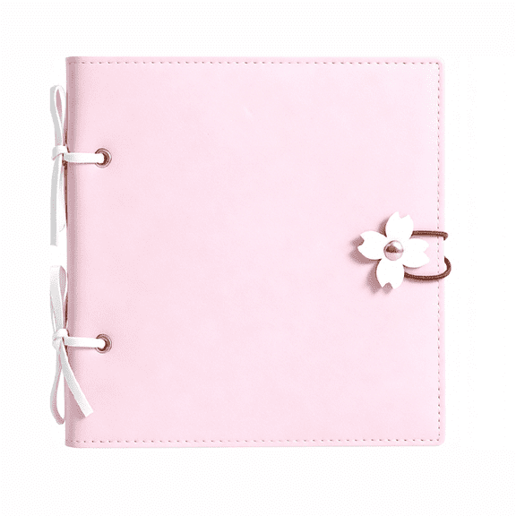 Blank Square Binder Journal, Flower Closure Notebook, Refillable Loose-Leaf Scrapbook, Cute Ribbon-Tied Leather Notebook for Journaling, Photo Storage and Personal Use