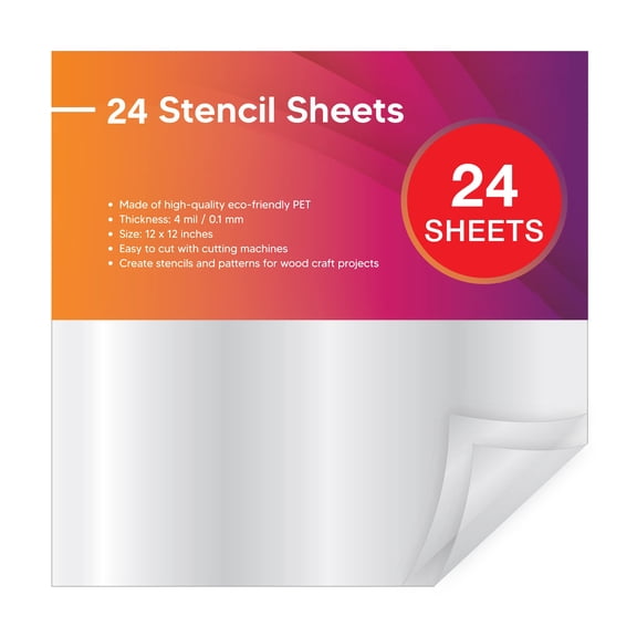 Blank Stencil Sheets, 24 Pack 12x12'' Acetate Mylar Stencil Material, Clear Plastic Sheet for DIY Stencil Making, Cutting Machine Compatible, Reusable Template for Wood, Wall, Glass, Metal, Ceramics