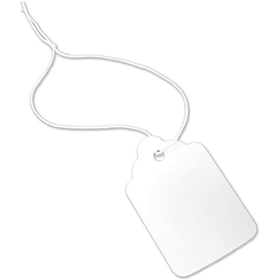 Blank Strung Merchandise Pricing Tags, 1.3" W x 1.9" H Size # 6 Tags with String, White, 1000 Pack