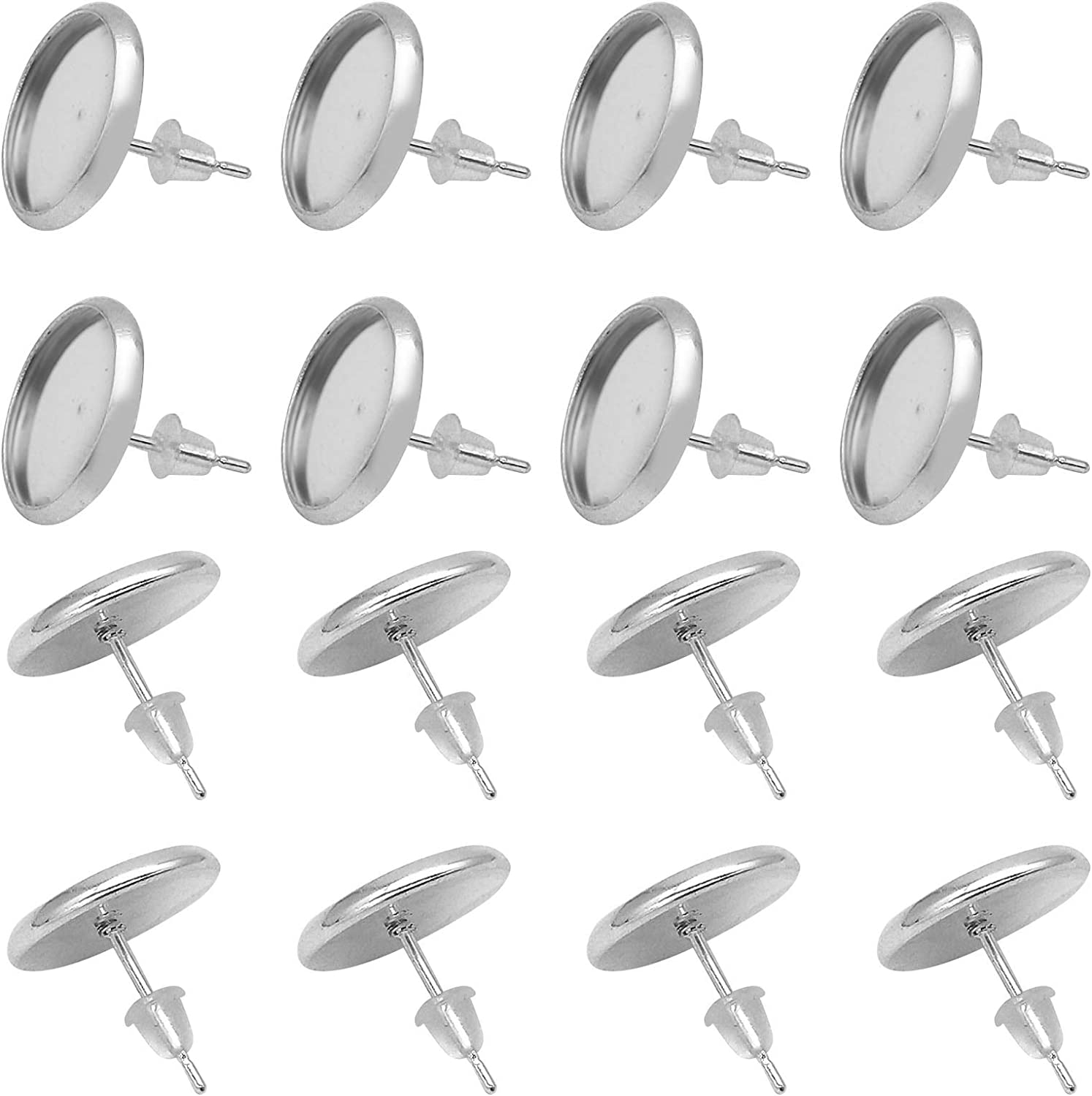 Blank Stud Earring Bezel Silver,200Pcs Stud Earring Kit Includes 100Pcs Cup Post Earrings and 100Pcs Rubber Earring Backs for DIY Jewelry Findings,Earring Making Supplies - image 1 of 5