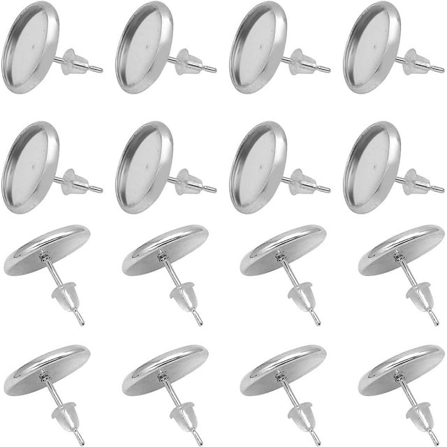 Blank Stud Earring Bezel Silver,200Pcs Stud Earring Kit Includes 100Pcs Cup Post Earrings and 100Pcs Rubber Earring Backs for DIY Jewelry Findings,Earring Making Supplies