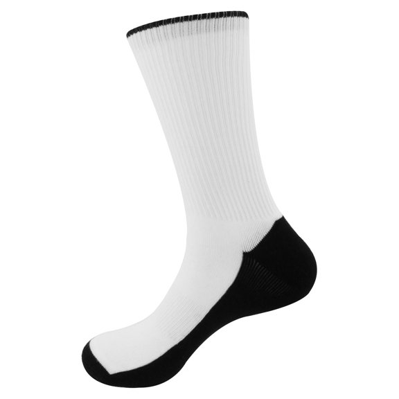BambooMN Blank Sublimation Socks SubReady Performance Crew Socks, White Blank Black Sole, 22x22cm, 12 Pairs