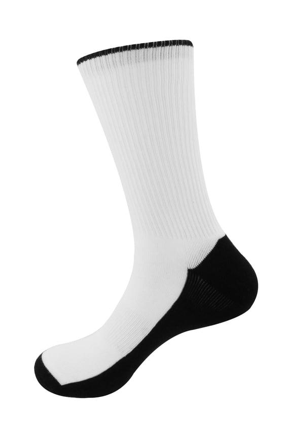 Blank Sublimation Socks SubReady Performance Crew Socks, White Blank Black Sole, 22x22cm, 12 Pairs