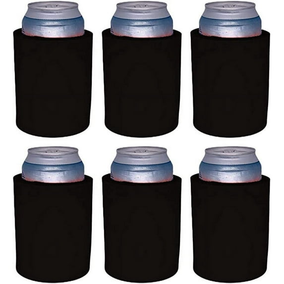 Blank Thick Foam Old School Can Cooler (6 Pack, Black)