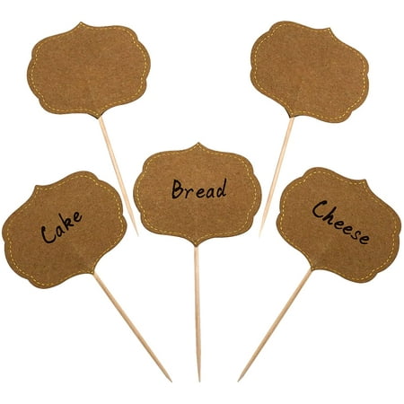 Blank Toothpick Flag Chalkboard Cupcake Picks for Birthday Party Cake Topper, by Blue Top (50 Count)