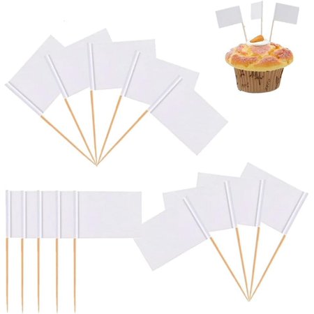 Blank Toothpick Flags,100 PCS Blank Toothpick Flag,Use for Party Food, Cheese Plate & Cupcake Toppers, Cheese Labels, Wedding Birthday Parties Cupcake Toppers (White)