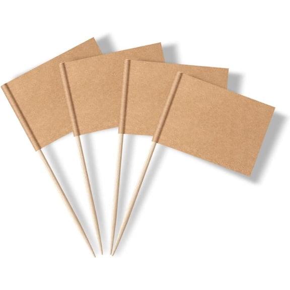 Blank Toothpick Flags Labeling Marking Flag Small Mini Stick Flags for Cupcake Food Fruit Party Decorations (100 pack) (Linen)