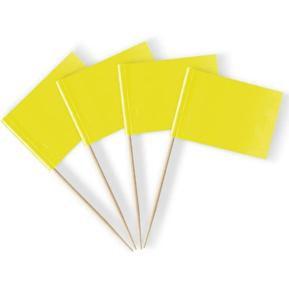 Blank Toothpick Flags Labeling Marking Flag Small Mini Stick Flags for Cupcake Food Fruit Party Decorations (100 pack) (Yellow)