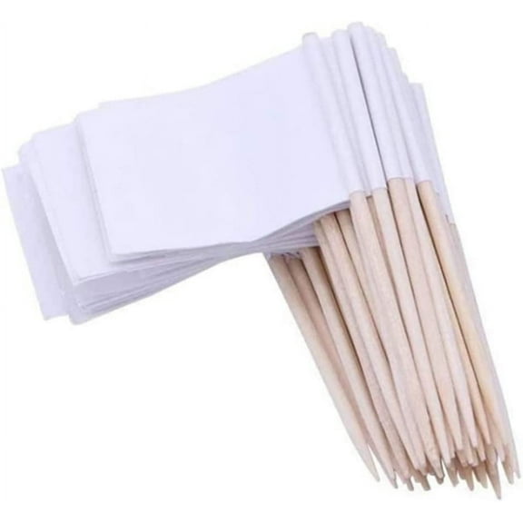 100PCS Blank Toothpick Flags White Mini Cake Markers Cupcake Topper Flags Burger Sticks