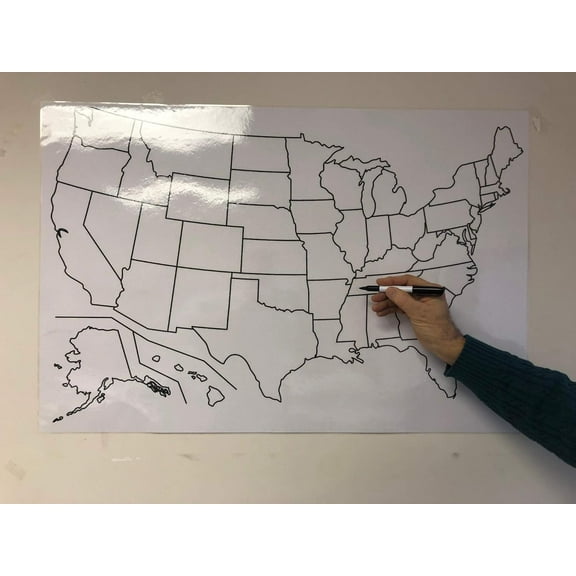 Blank US Map Laminated Dry Erase , Reusable United States Map 24"x36"