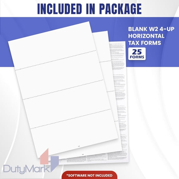 Blank W2 4-Up Horizontal Tax Forms 2025, 25 Employee Designed for QuickBooks Online and Accounting Software, with Back Instructions,$$Office