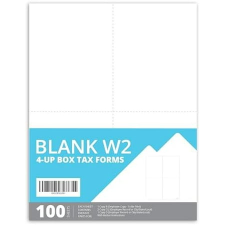 Blank W2 Forms, 2025 4 Up W2 Tax Forms, 100 Employee Forms, Designed for QuickBooks and Accounting Software, Ideal for E-Filing, Works with Laser or Inkjet Printers, 100 Four Part Forms$$Office
