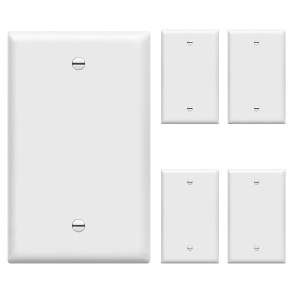 Blank Wall Plate Cover, Gloss Finish, Standard Size 1-Gang 4.50" x 2.76", Polycarbonate Thermoplastic, Electrical Covers for Unused Outlets/Switches, 8801-W-5PCS, White 5 Pack