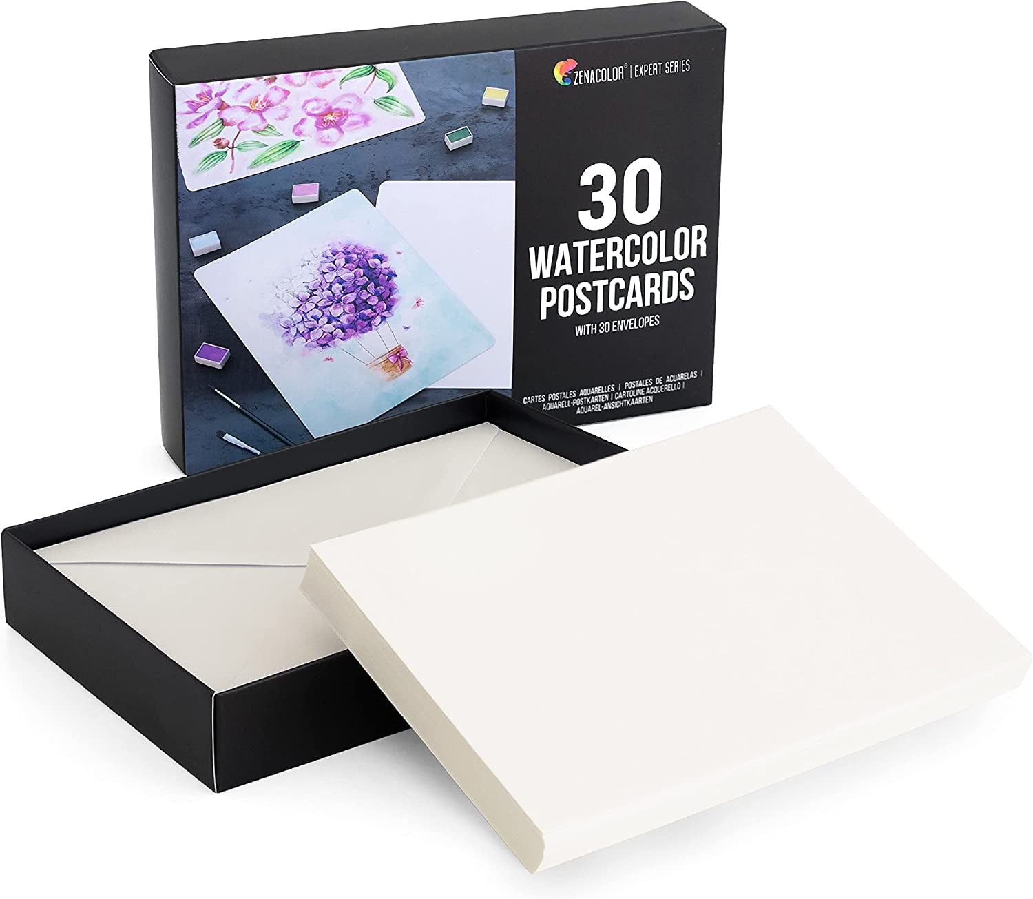 Blank Watercolor Cards with Envelopes NOT Folded 60 Pack 30