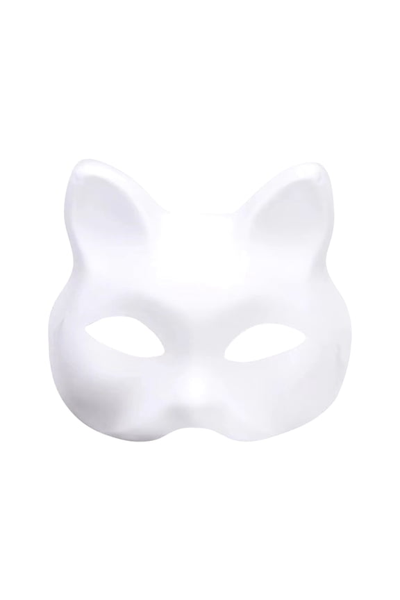 Blank White Cat Mask for DIY Painting, Paintable Paper Pulp Masquerade Mask for Craft Cosplay