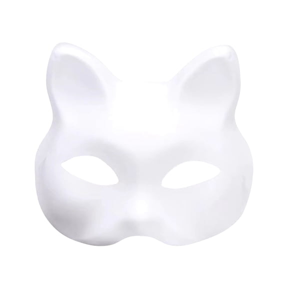 Blank White Cat Mask for DIY Painting, Paintable Paper Pulp Masquerade Mask for Craft Cosplay
