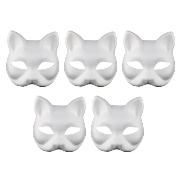 Blank White Cat Mask for DIY Painting, Paintable Paper Pulp Masquerade Mask for Craft Cosplay