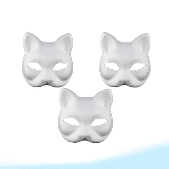 Blank White Cat Mask for DIY Painting, Paintable Paper Pulp Masquerade Mask for Craft Cosplay