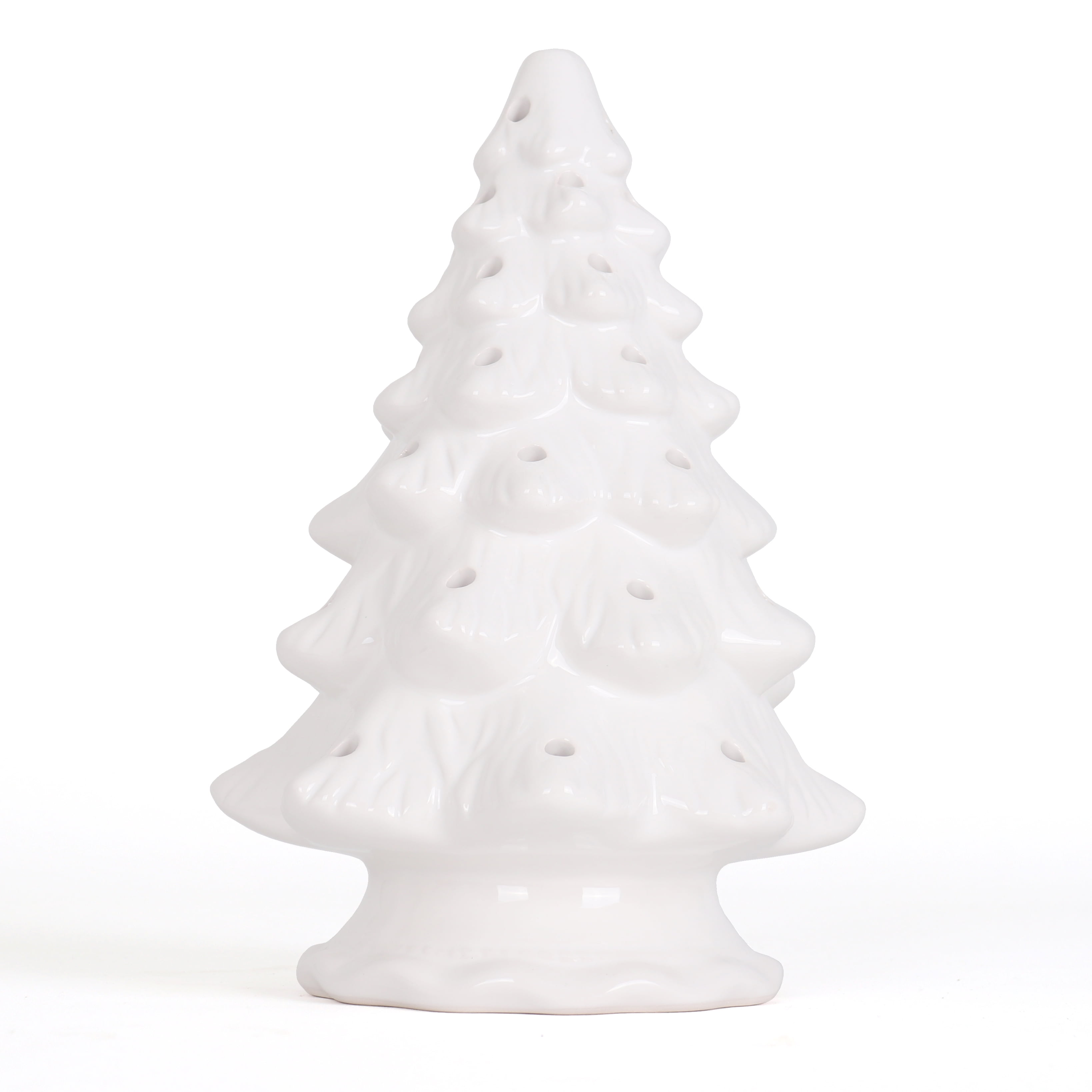 Blank White Lighted Ceramic Tabletop Christmas Tree (9 3/4" Medium