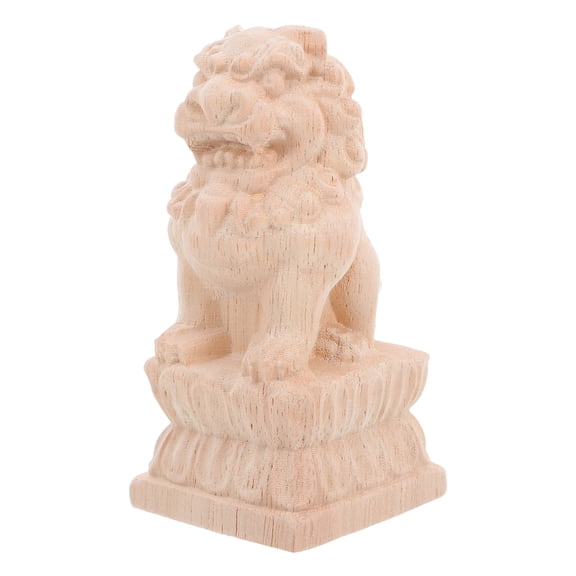 Blank Wooden Guardian Lion Statue: Post Finials for Garden Decorations Wealth Feng Shui Sculpture Outdoor Bridge Column Accessories