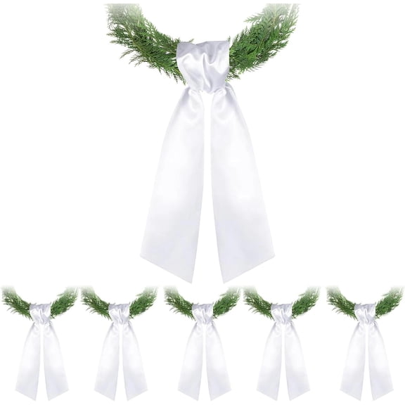 Blank Wreath Sash Set, 6 Piece Satin Embroidery Bouquet Scarves For Front Door Wreaths, Indoor Outdoor Farmhouse Wedding Holiday Decoration, White