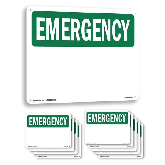 Blank Write OSHA Emergency Aluminum Sign 10 Inch x 7 Inch - 10 Pack
